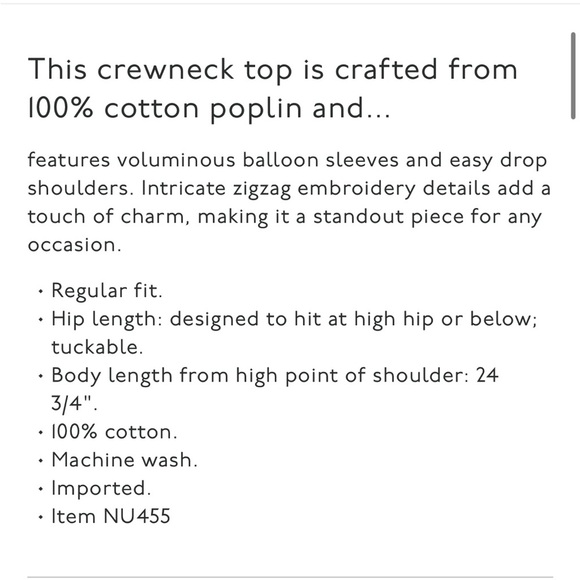 Madewell Embroidered Poplin Balloon-Sleeve Top small NEW Boho cotton cottagecore - Picture 9 of 13